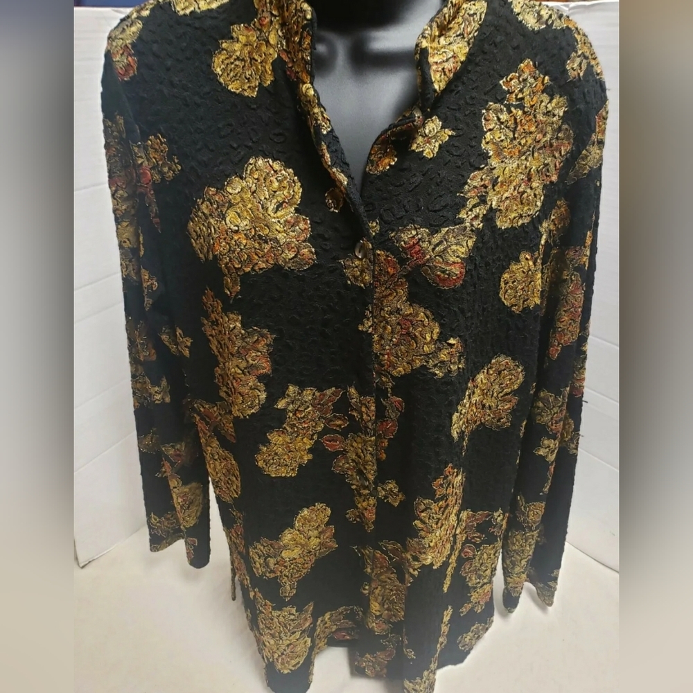 Coldwater Creek Women's Floral Long-Sleeve Button-Up Blouse Shirt Sz Small